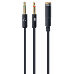 CABLE ADAPTADOR GEMBIRD HEMBRA 4PINES 35MM A 2 STEREO 35MM NEGRO CMETALIC
