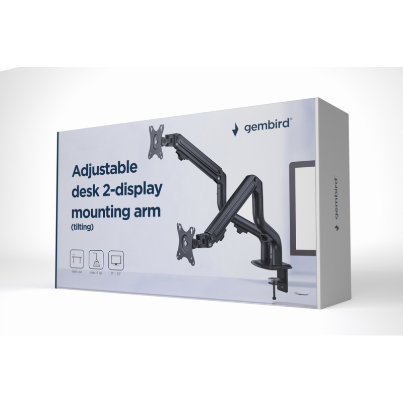 SOPORTE ESCRITORIO AJUST GEMBIRD CON BRAZO PARA 2 PANTALLAS 17 32 HASTA 8 KG