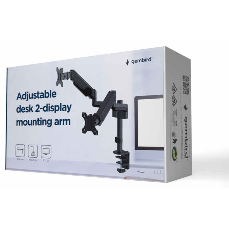 SOPORTE GEMBIRD PARA 2 PANTALLAS DE ESCRITORIO AJUSTABLE 17 32 HASTA 9 KG