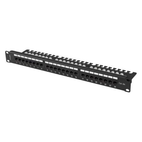 PATCH PANEL LANBERG 24 PUERTOS 1U 19 CAT6A UTP CON ORGANIZADOR CABLES NEGRO