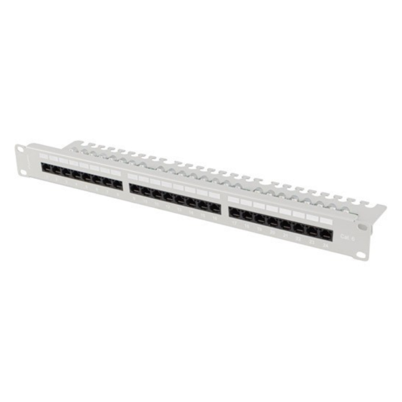PATCH PANEL LANBERG 24 PUERTOS 1U 19 CAT6 UTP CON ORGANIZADOR CABLES GRIS