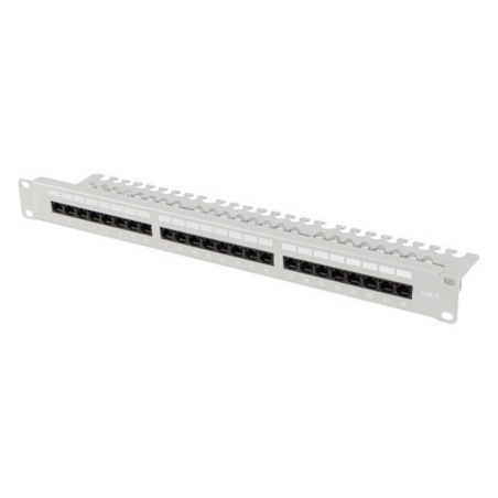 PATCH PANEL LANBERG 24 PUERTOS 1U 19 CAT6 UTP CON ORGANIZADOR CABLES GRIS