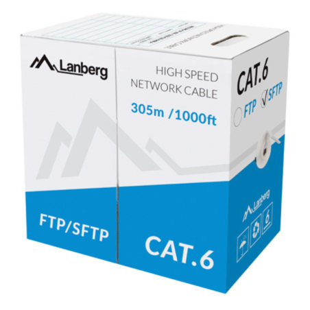 BOBINA CABLE RED LANBERG SFTP RJ45 CAT6 SOLIDO CU AWG24 CPR 305M GRIS FLUKE