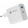 CARGADOR NATEC RIBERA GAN 65W PD30 QC30 1XUSB A 1XUSB C BLANCO