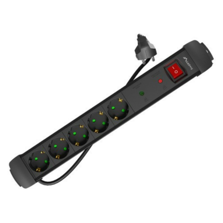 REGLETA LANBERG SP1 5 TOMAS SCHUKO PROTECCION HASTA 2500W NEGRA 3M