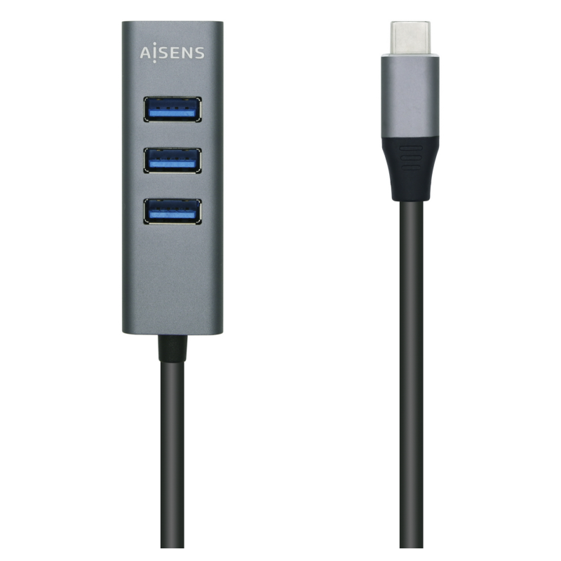 HUB AISENS USB 31 USB C USB C M 4XTIPO A H GRIS 10CM