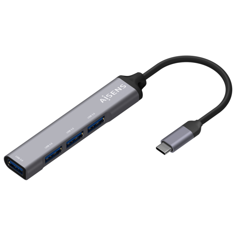 HUB AISENS USB 31 USB C USB C M 4XTIPO A H GRIS 10CM
