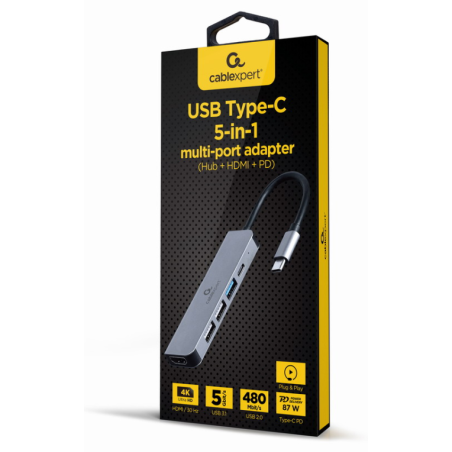 ADAPTADOR MULTIPUERTO USB TIPO C 5 EN 1 HUB HDMI PD