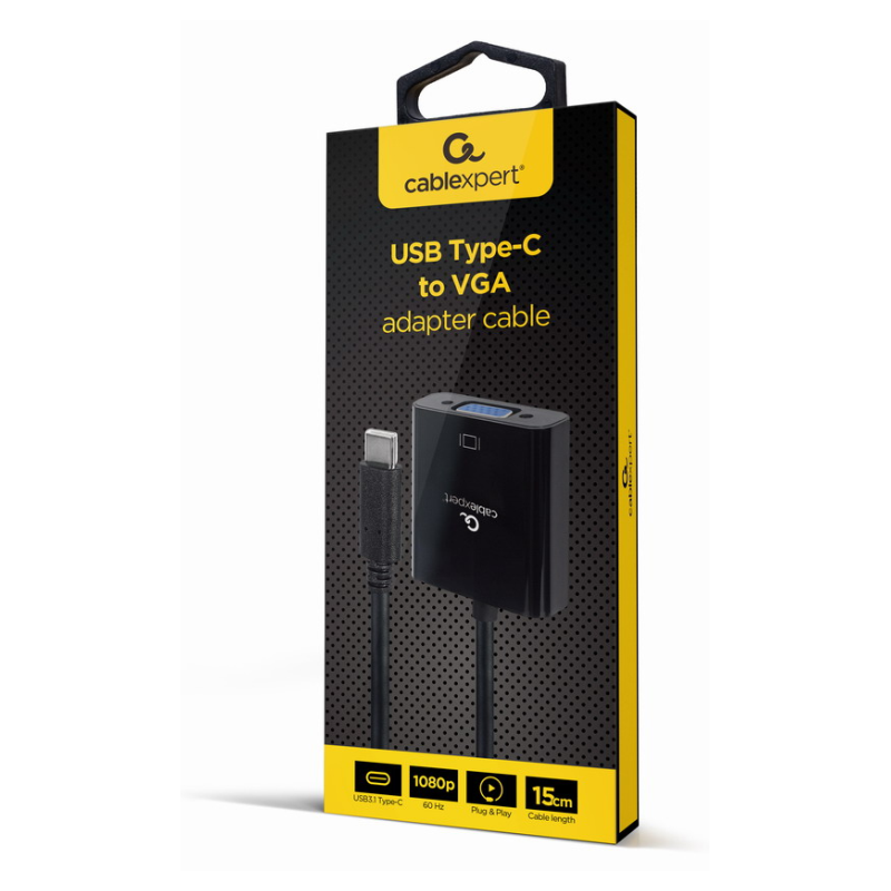 CABLE ADAPTADOR USB TIPO C A VGA 15 CM NEGRO