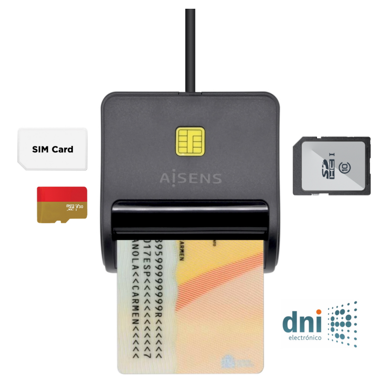 LECTOR DNI TARJETAS AISENS SIM SD Micro SD MMC RS MMC MMC Micro NEGRO