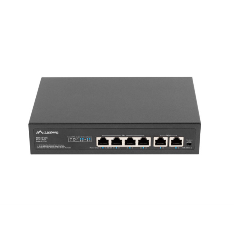 SWITCH LANBERG 6 PTOS 100MB 4xPOE 2x FAST ETHER 60W RACK 10 19