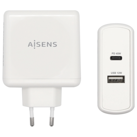 AISENS CARGADOR 57W 1xUSB C PD30 45W 1xUSB A 5V 24A 12W BLANCO