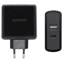 CARGADOR 57W AISENS 1xUSB C PD30 45W 1xUSB A 5V 24A 12W NEGRO