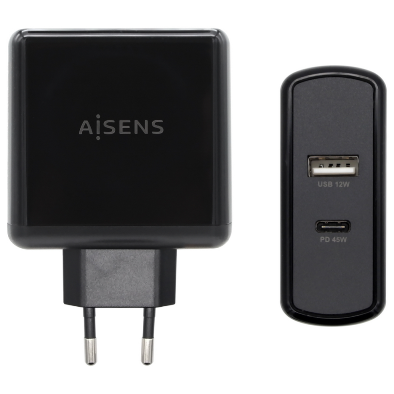 CARGADOR 57W AISENS 1xUSB C PD30 45W 1xUSB A 5V 24A 12W NEGRO