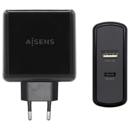 CARGADOR 57W AISENS 1xUSB C PD30 45W 1xUSB A 5V 24A 12W NEGRO