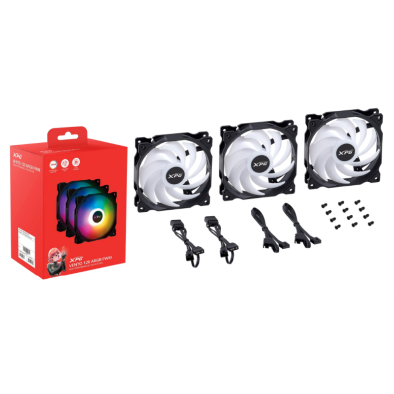VENTILADOR CAJA XPG VENTO 120MM NEGRO RGB X3