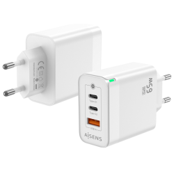 CARGADOR GAN AISENS 65W 2XUSB C PD30 QC40 1XUSB A QC30 BLANCO