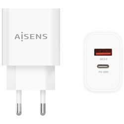 CARGADOR AISENS 20W 1xUSB C PD30 1xUSB A QC30 BLANCO