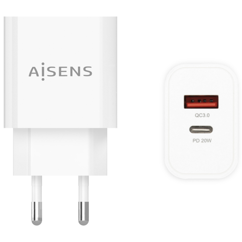 CARGADOR AISENS 20W 1xUSB C PD30 1xUSB A QC30 BLANCO
