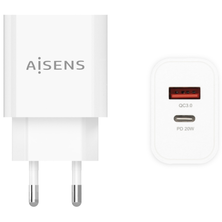 CARGADOR AISENS 20W 1xUSB C PD30 1xUSB A QC30 BLANCO