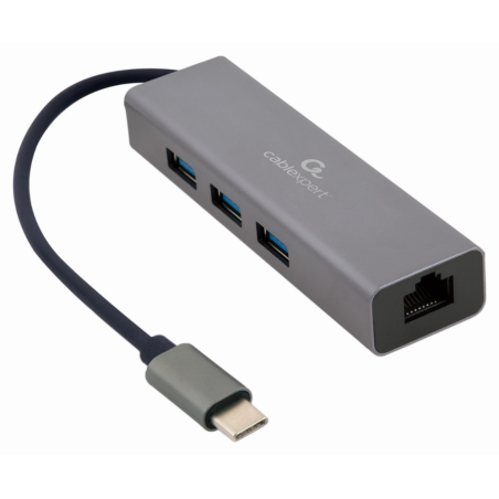 ADAPTADOR DE RED GEMBIRD USB C GIGABIT CON CONCENTRADOR USB 31 DE 3 PUERTOS