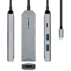 HUB AISENS USB C DOCK 4 EN 1 USB C A 1xHDMI 2xUSB 1xPD GRIS 15CM