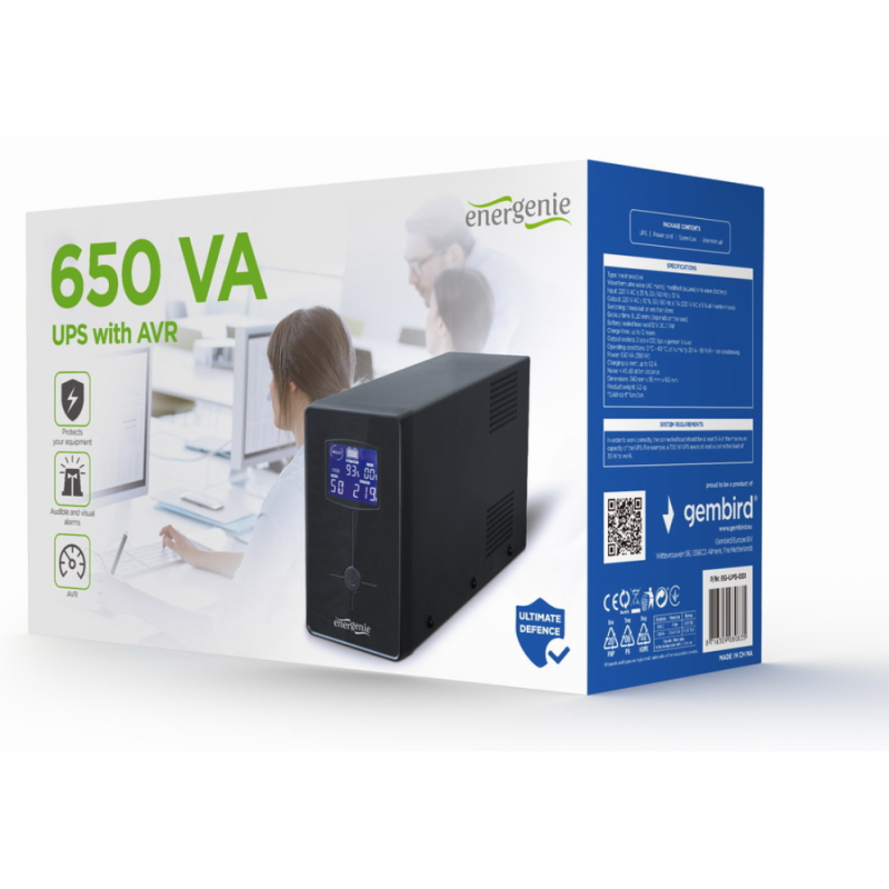 UPS GEMBIRD CON PANTALLA LCD 650 VA NEGRO