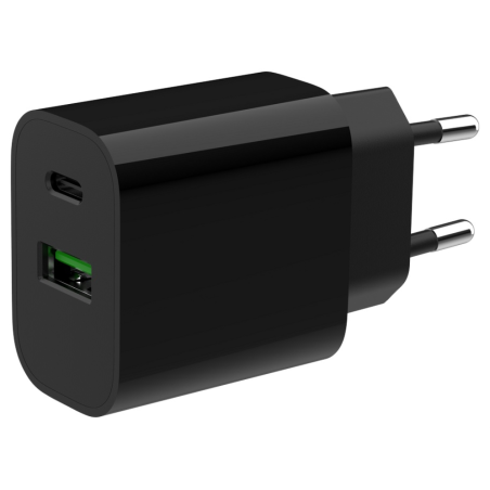 CARGADOR RAPIDO USB GEMBIRD DE 2 PUERTOS Y 20 W NEGRO
