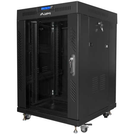 ARMARIO LANBERG RACK 19 15U 600X600 FLAT PACK NEGRO PUERTA CRISTAL CON LCD