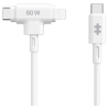 HYPER SILICONE USB C TO USB C AND LIGHTNING HYBRID 60W CABLE WHITE