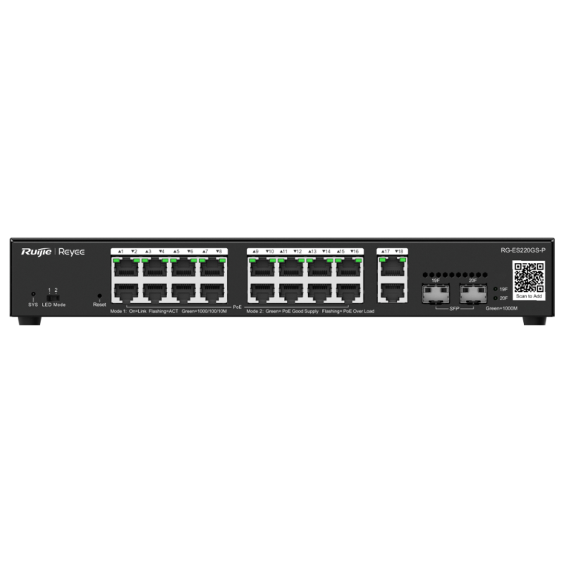 SWITCH RUIJIE RG ES220GS P 20 PUERTOS GIGABIT POE 16 POE2 2RJ45