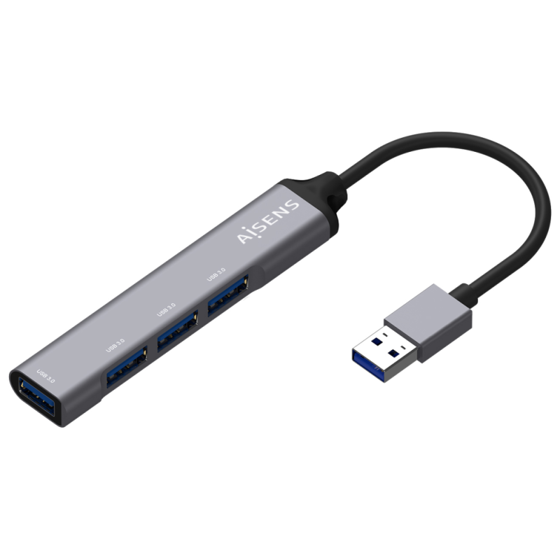 HUB AISENS USB 30 ALUMINIO TIPO A M 4XTIPO A H 10CM GRIS