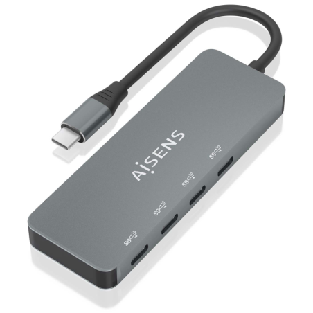 HUB AISENS USB 32 GEN2 10G USB C M 4XUSB C H 15CM GRIS