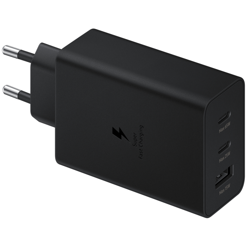 CARGADOR TRIO SAMSUNG 2XUSB C 1XUSB A 65W NEGRO SIN CABLE EP T6530NBEGEU