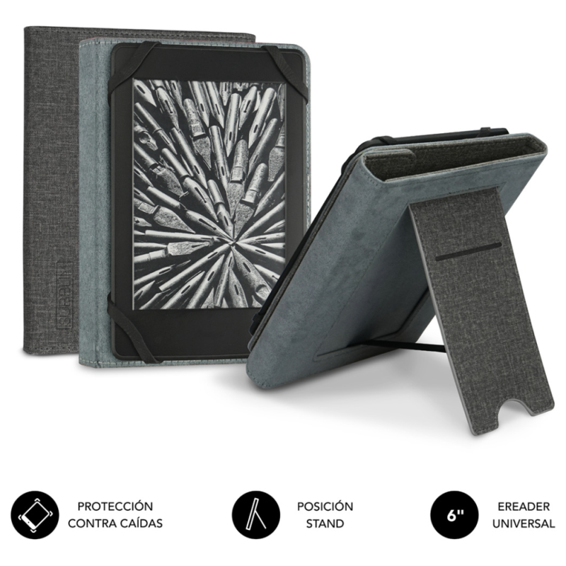 FUNDA TABLET SUBBLIM CLEVER EBOOK STAND CASE 6 GREY