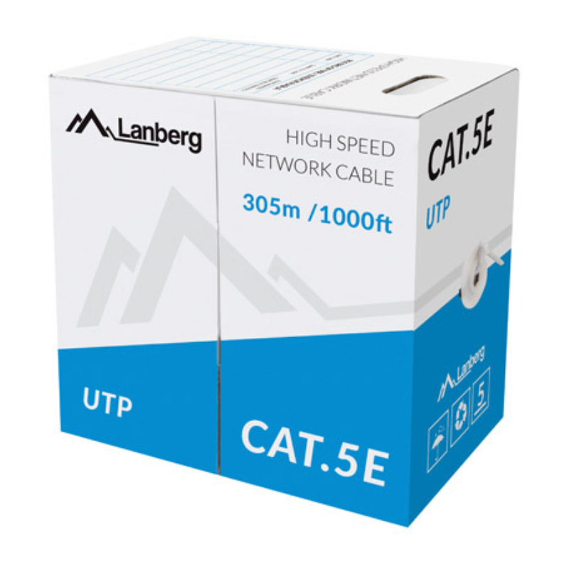 BOBINA CABLE RED LANBERG UTP RJ45 CAT5E SOLIDO CU AWG24 CPR 305M GRIS FLUKE