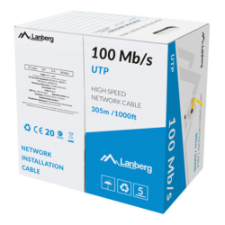 BOBINA CABLE RED LANBERG UTP RJ45 100 MB S SOLIDO CCA AWG24 305M AMARILLO