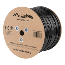 BOBINA CABLE RED LANBERG EXTERIOR UTP RJ45 CAT5E SOLIDO CU AWG24 305M NEGRO FLU