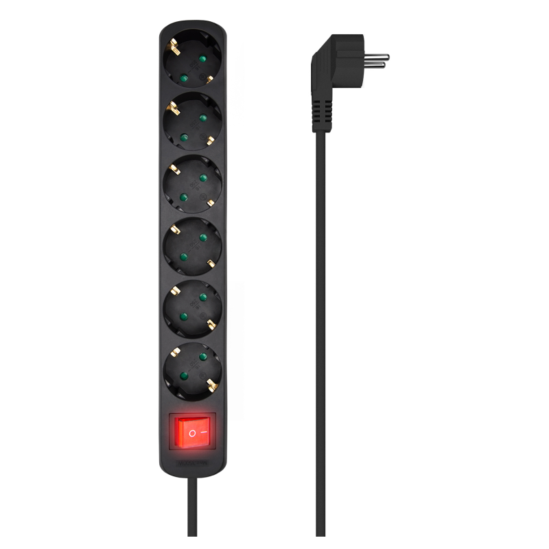 REGLETA AISENS BASE 6 TOMAS INTERRUPTOR CABLE 3x15MM2 14M NEGRO