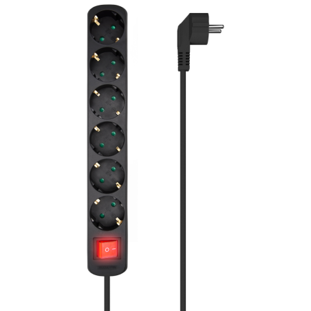 REGLETA AISENS BASE 6 TOMAS INTERRUPTOR CABLE 3x15MM2 14M NEGRO