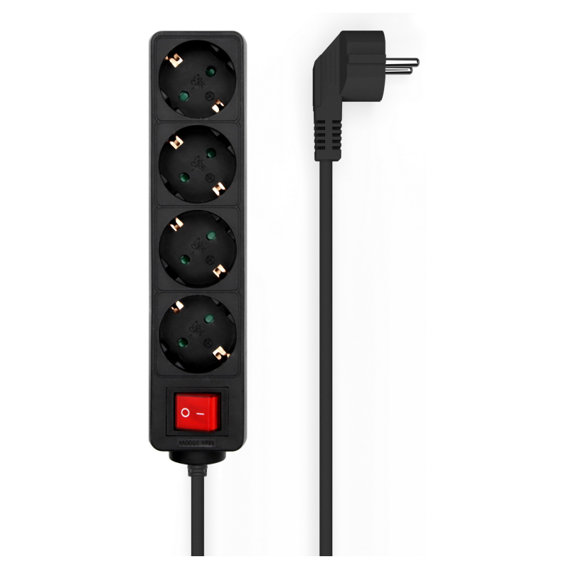 REGLETA AISENS BASE 4 TOMAS INTERRUPTOR CABLE 3x15MM2 14M NEGRO