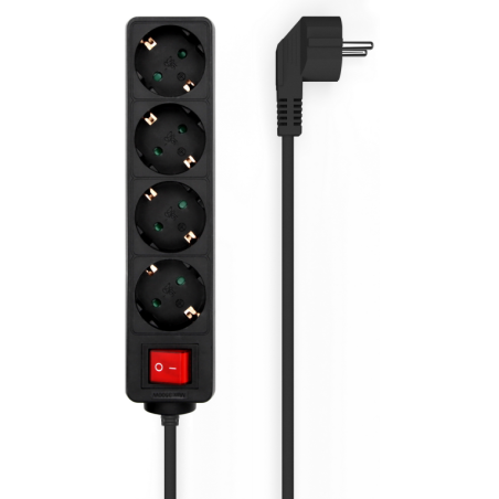REGLETA AISENS BASE 4 TOMAS INTERRUPTOR CABLE 3x15MM2 14M NEGRO