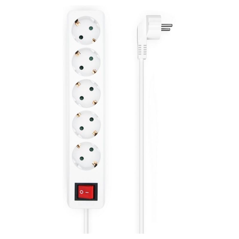 REGLETA AISENS BASE 5 TOMAS INTERRUPTOR CABLE 3x15MM2 14M BLANCO