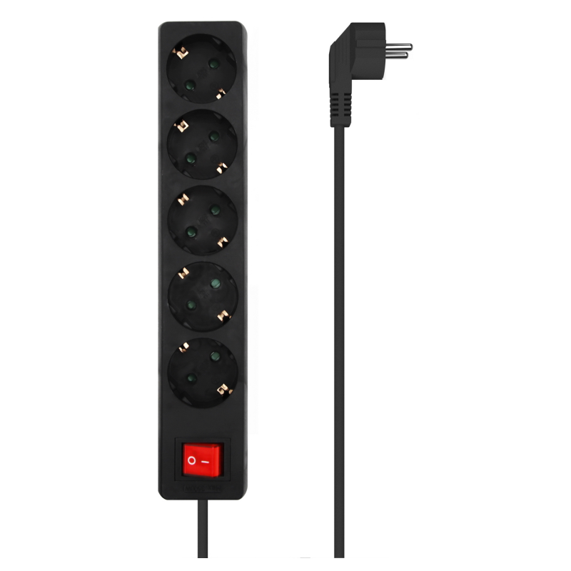 REGLETA AISENS BASE 5 TOMAS INTERRUPTOR CABLE 3x15MM2 14M NEGRO