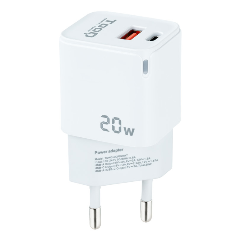 CARGADOR DE PARED TOOQ USB C PD USB A QC 20W