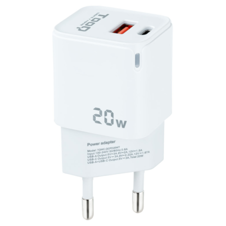CARGADOR DE PARED TOOQ USB C PD USB A QC 20W