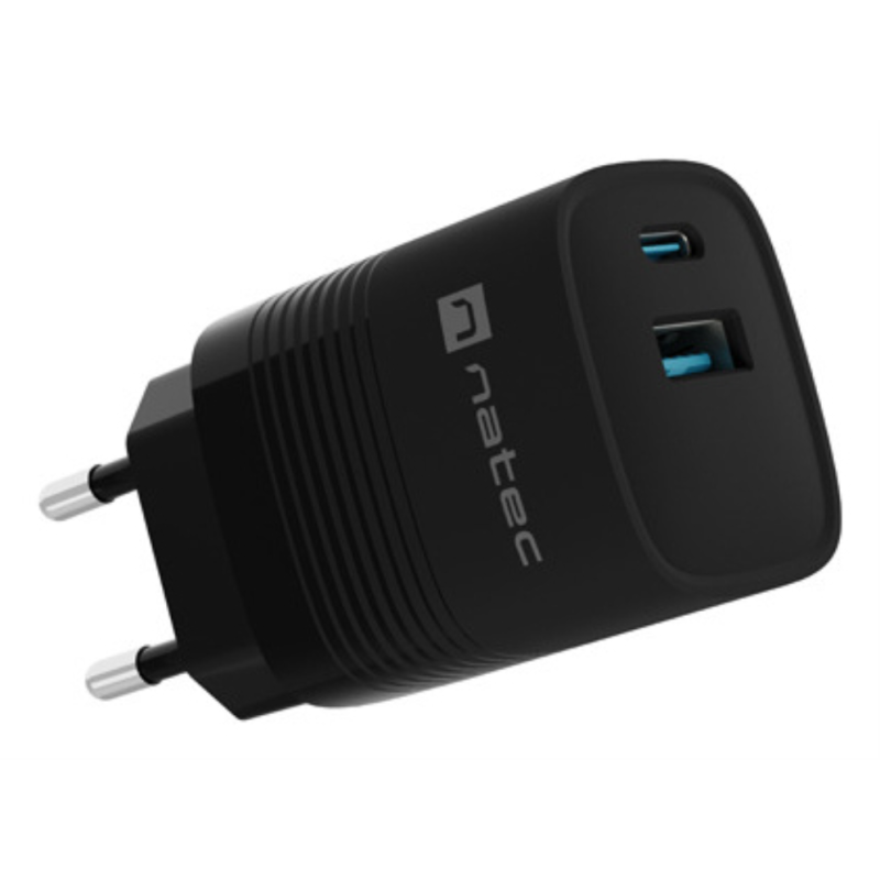 CARGADOR NATEC RIBERA GAN 30W PD30 QC30 1XUSB A 1XUSB C NEGRO