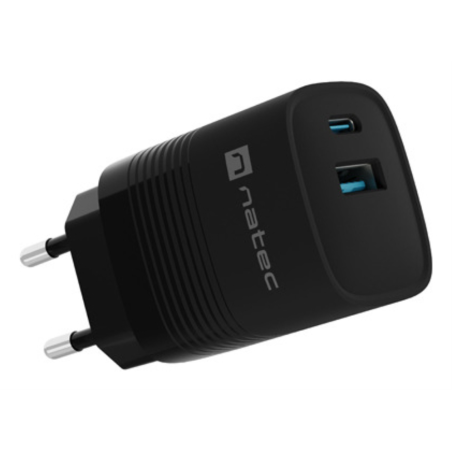 CARGADOR NATEC RIBERA GAN 30W PD30 QC30 1XUSB A 1XUSB C NEGRO