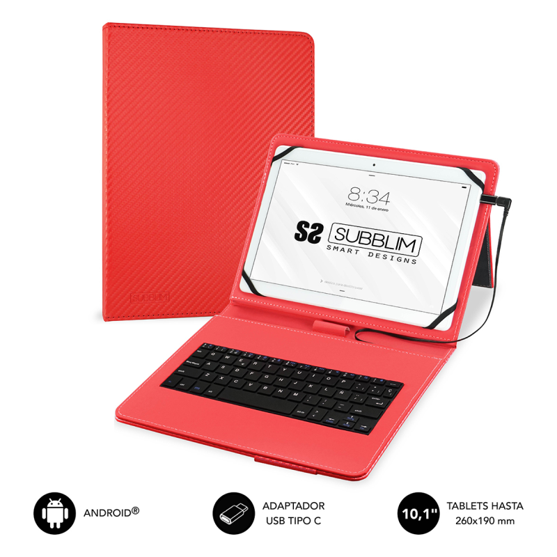 FUNDA TABLET SUBBLIM KEYTAB PRO USB 101 RED