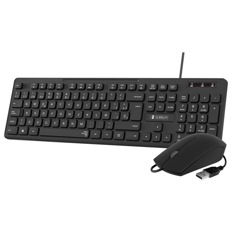 COMBO SUBBLIM TECLADO RATON BUSINESS SLIM NEGRO CABLE USB